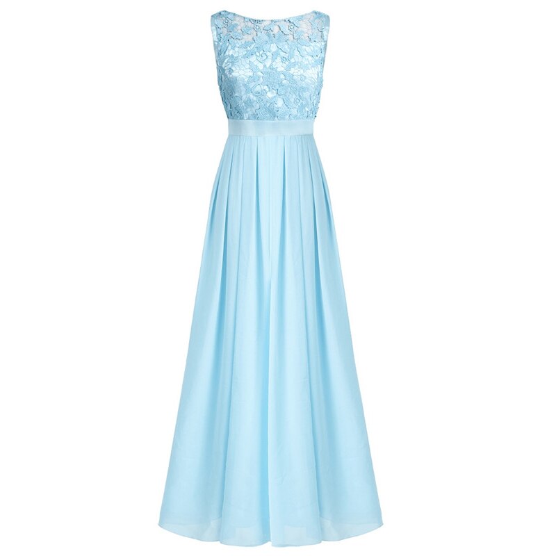 Women's Long Dress Sleeveless Lace Embroidered Chiffon Bridesmaid Dresses Pageant Wedding Party Dress Vestidos Robe De Soiree
