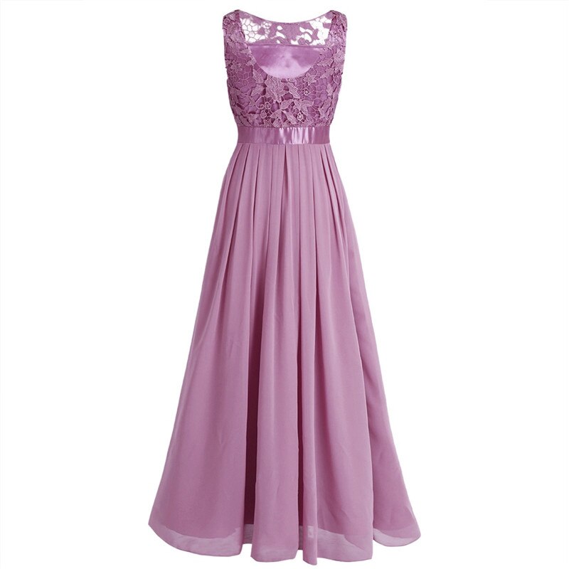 Women's Long Dress Sleeveless Lace Embroidered Chiffon Bridesmaid Dresses Pageant Wedding Party Dress Vestidos Robe De Soiree