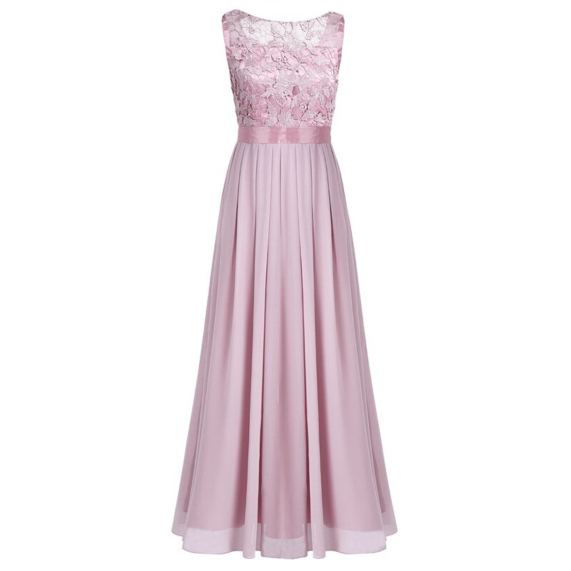 Women's Long Dress Sleeveless Lace Embroidered Chiffon Bridesmaid Dresses Pageant Wedding Party Dress Vestidos Robe De Soiree