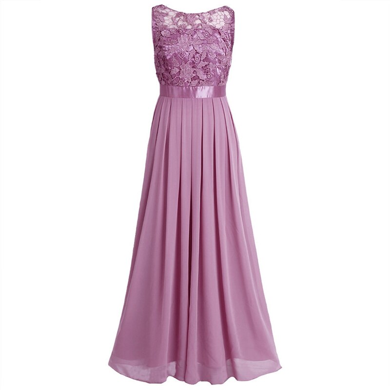Women's Long Dress Sleeveless Lace Embroidered Chiffon Bridesmaid Dresses Pageant Wedding Party Dress Vestidos Robe De Soiree