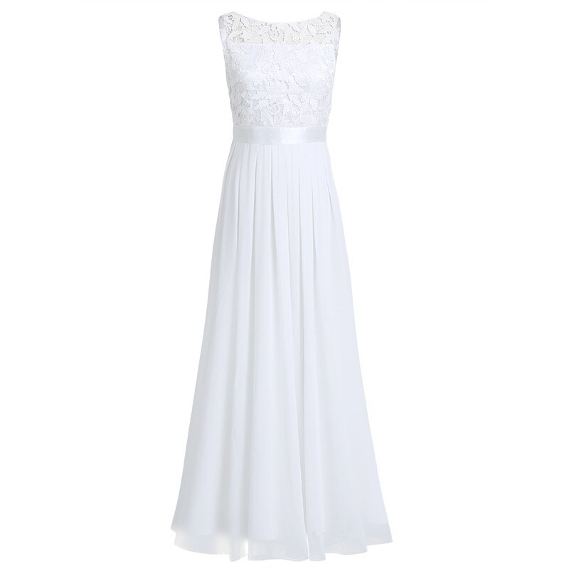 Women's Long Dress Sleeveless Lace Embroidered Chiffon Bridesmaid Dresses Pageant Wedding Party Dress Vestidos Robe De Soiree