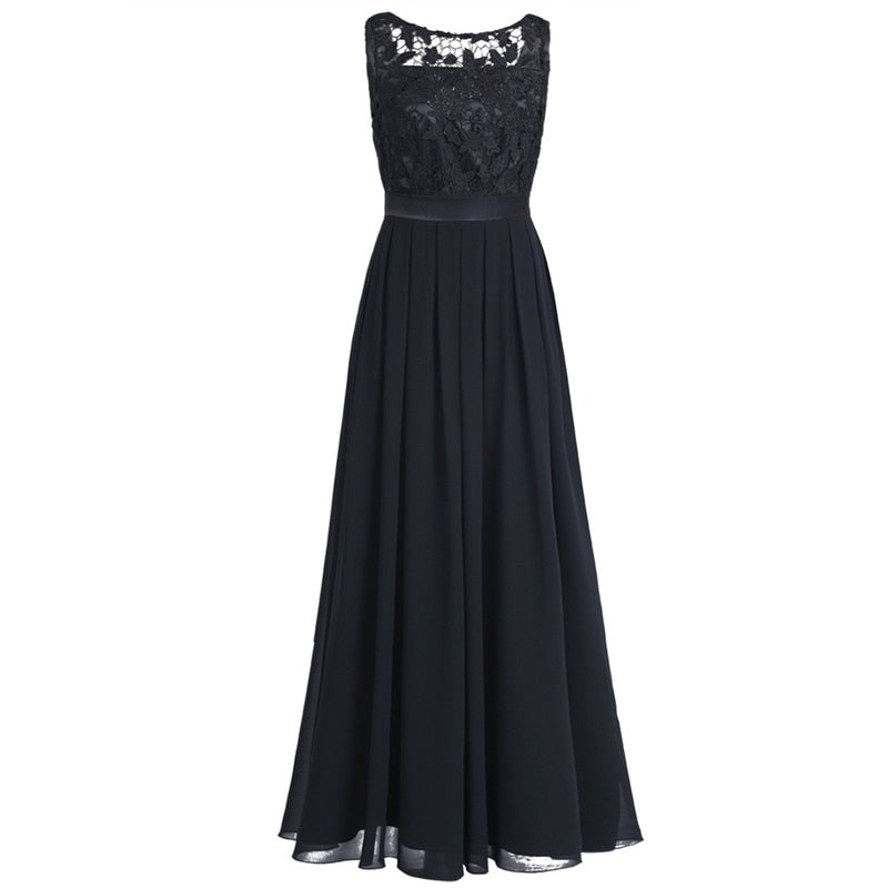 Women's Long Dress Sleeveless Lace Embroidered Chiffon Bridesmaid Dresses Pageant Wedding Party Dress Vestidos Robe De Soiree