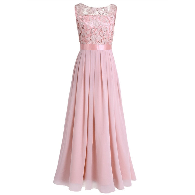 Women's Long Dress Sleeveless Lace Embroidered Chiffon Bridesmaid Dresses Pageant Wedding Party Dress Vestidos Robe De Soiree