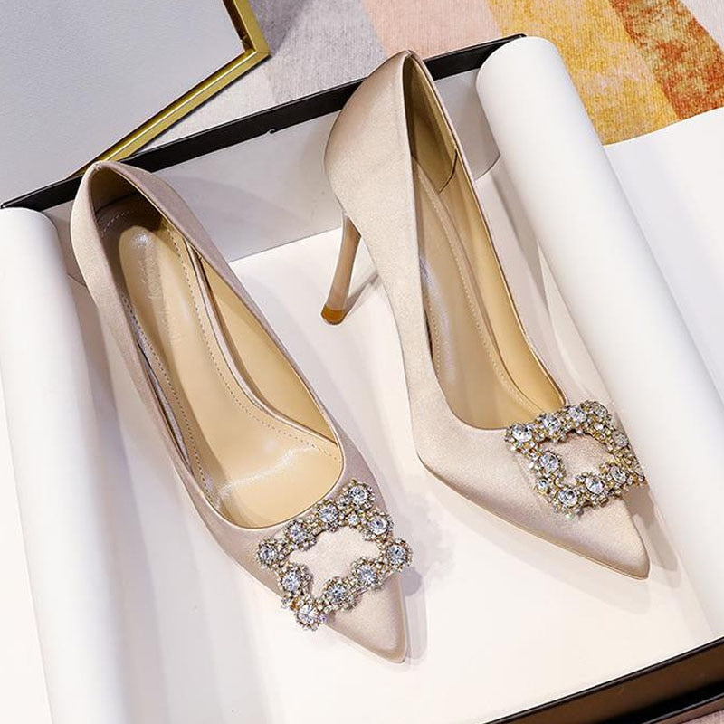 Embellished Satin Pump High Heels