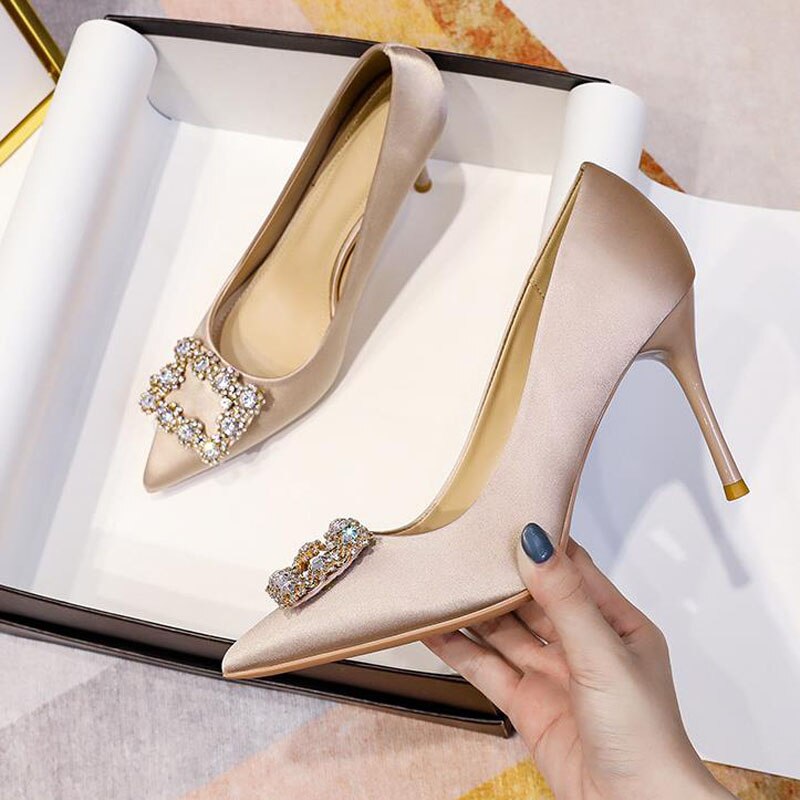 Embellished Satin Pump High Heels