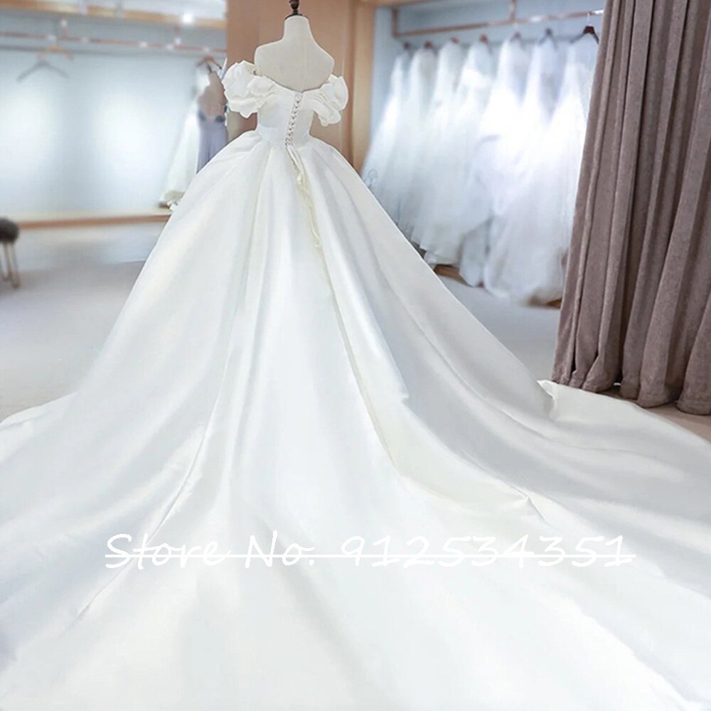 Pleated Beading V-Neck Satin Wedding Dress Off Shoulder Vestido De Novia Lace Up Back Modern Trouwjurk Bride Gown