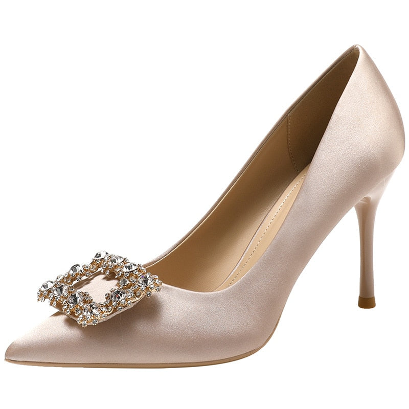 Embellished Satin Pump High Heels