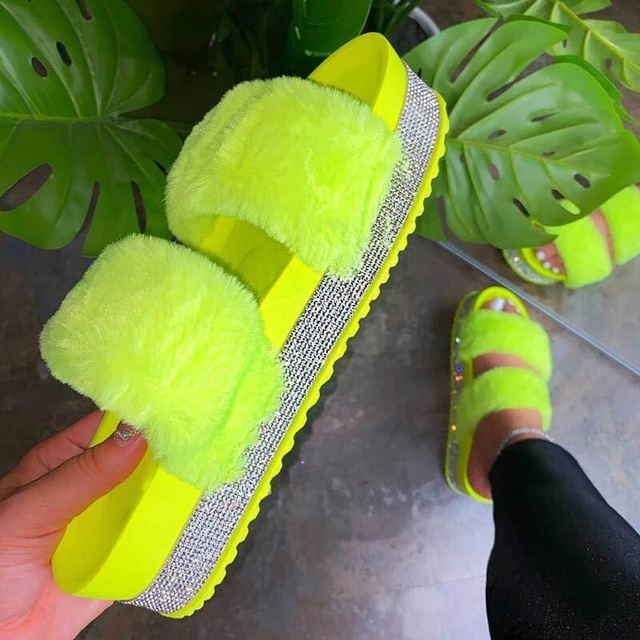 Rhinestone Slippers with Platform Wedge Heel