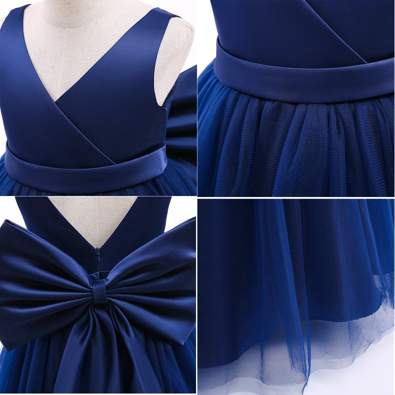 Elegant Girls Big Bow Dress Teen Girl White Ceremony Long Robe Clothing Kids Bridesmaid Wedding
