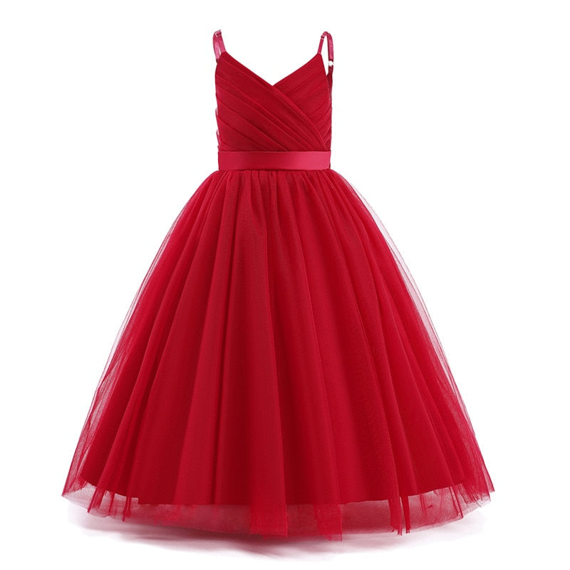 Elegant Girls Big Bow Dress Teen Girl White Ceremony Long Robe Clothing Kids Bridesmaid Wedding