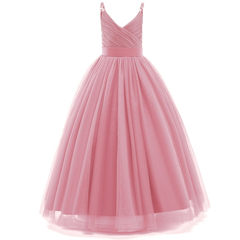 Elegant Girls Big Bow Dress Teen Girl White Ceremony Long Robe Clothing Kids Bridesmaid Wedding