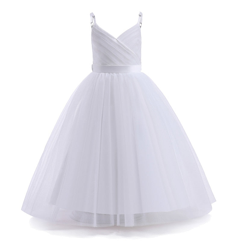 Elegant Girls Big Bow Dress Teen Girl White Ceremony Long Robe Clothing Kids Bridesmaid Wedding