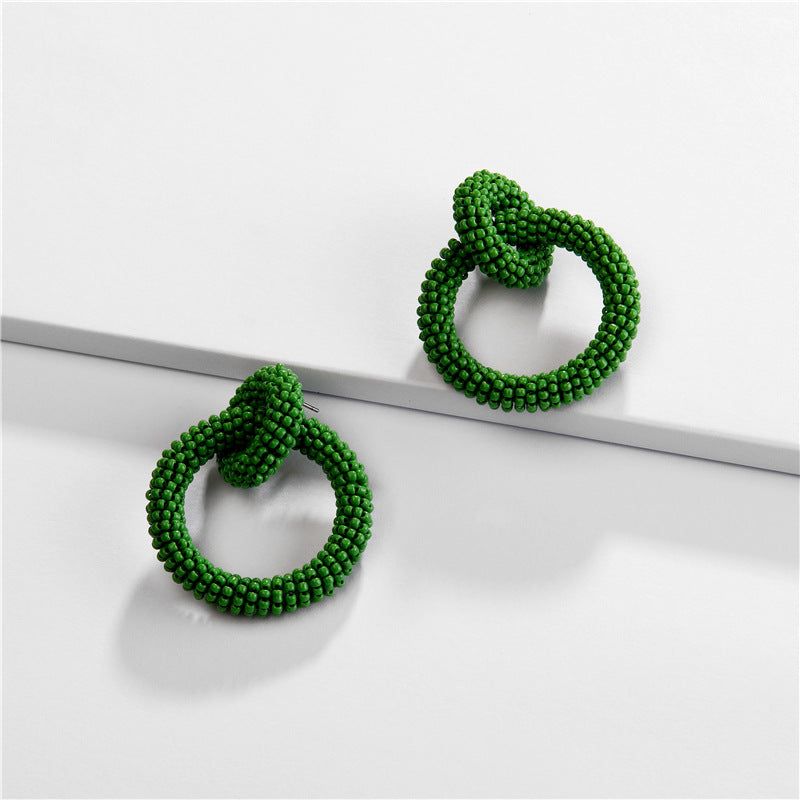Round Rice Bead Woven Autumn And Winter Color Earrings