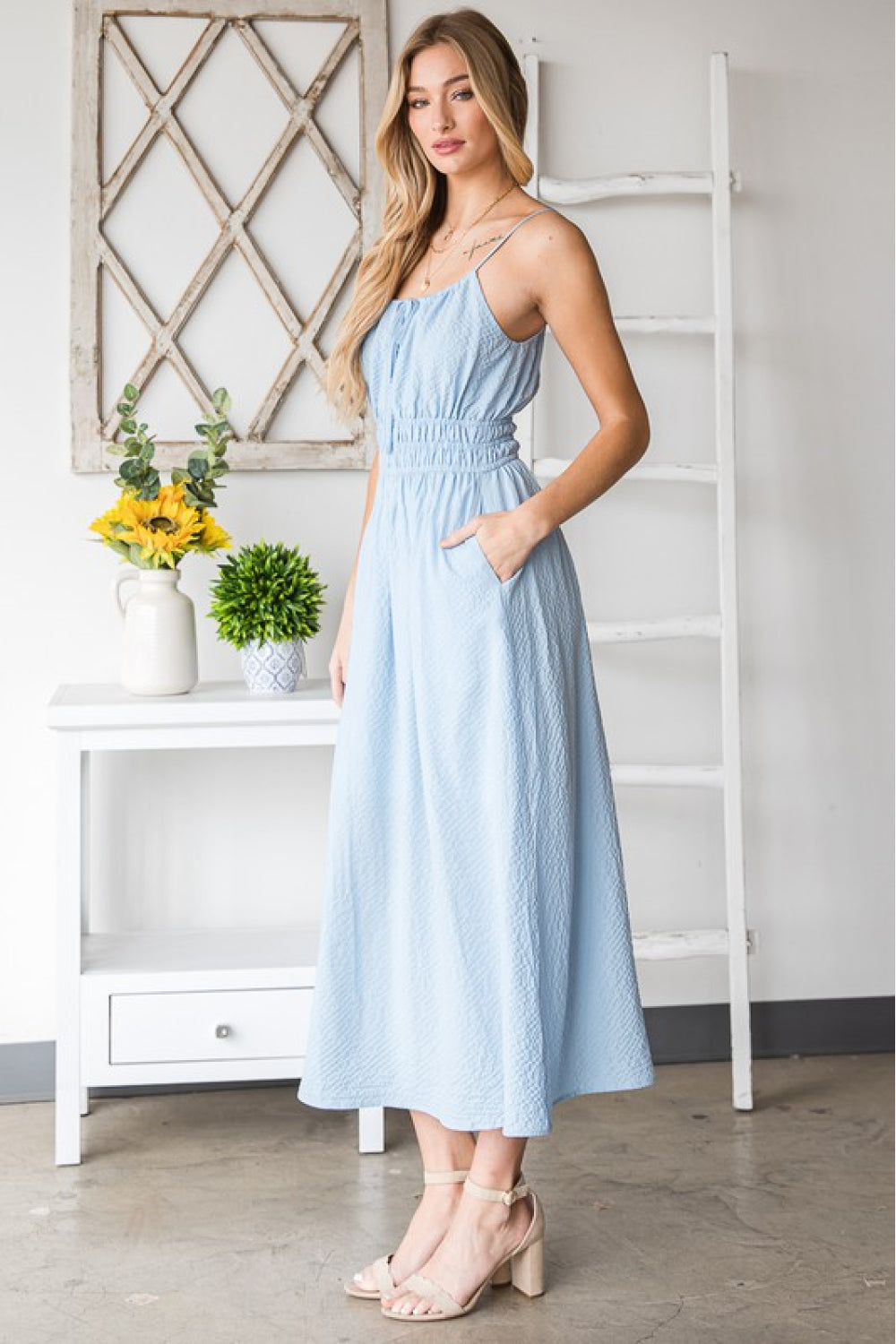 HEYSON French Riviera Textured Woven Sleeveless Dress