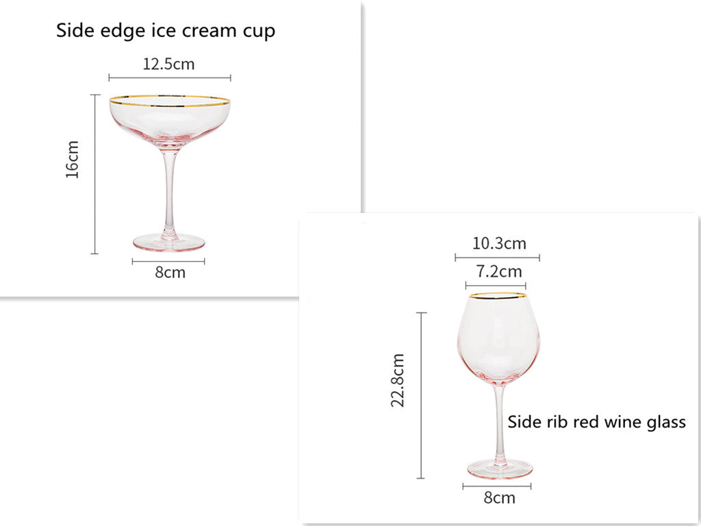 Gold Rim Rose Colored Glass Stemware Barware