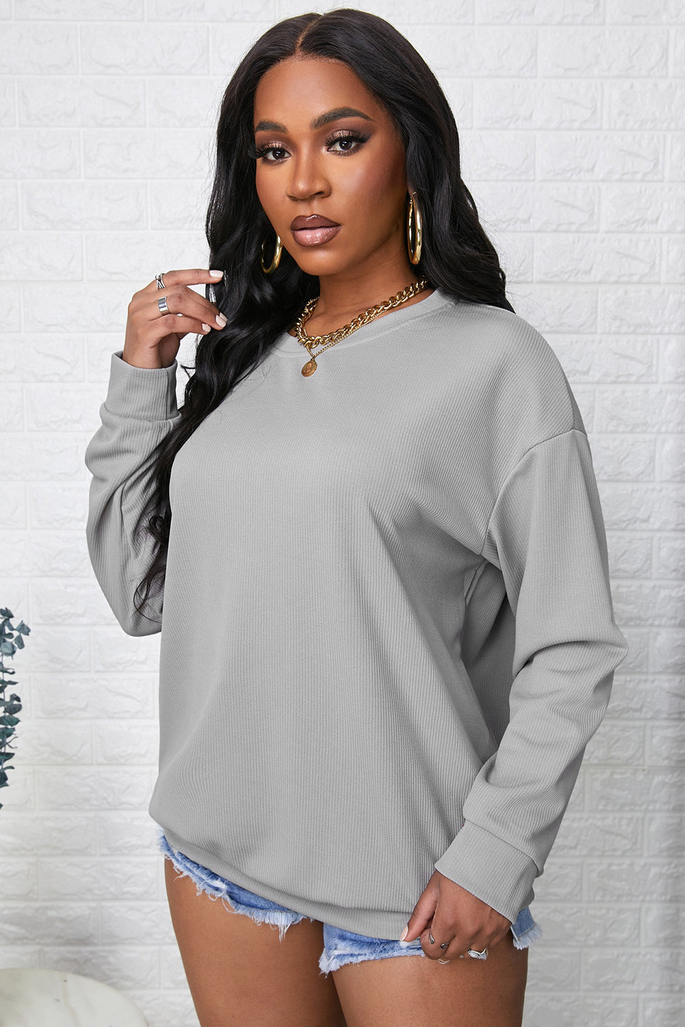 Crew Neck Ribbed Sweatshirt