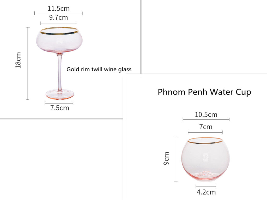 Gold Rim Rose Colored Glass Stemware Barware