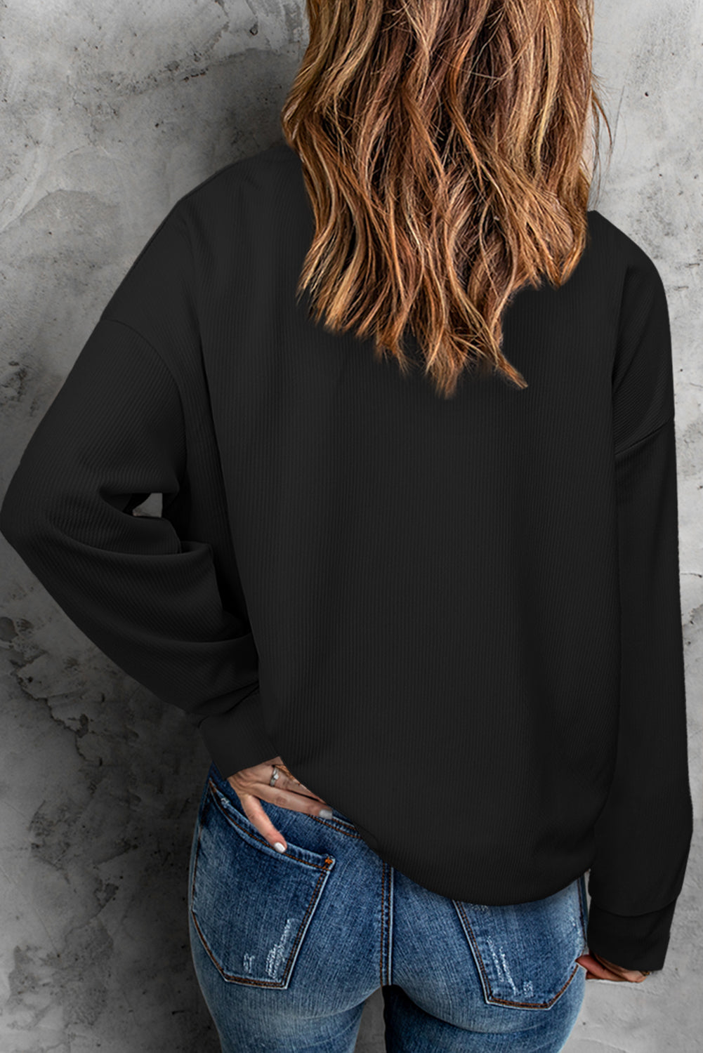 Crew Neck Ribbed Sweatshirt