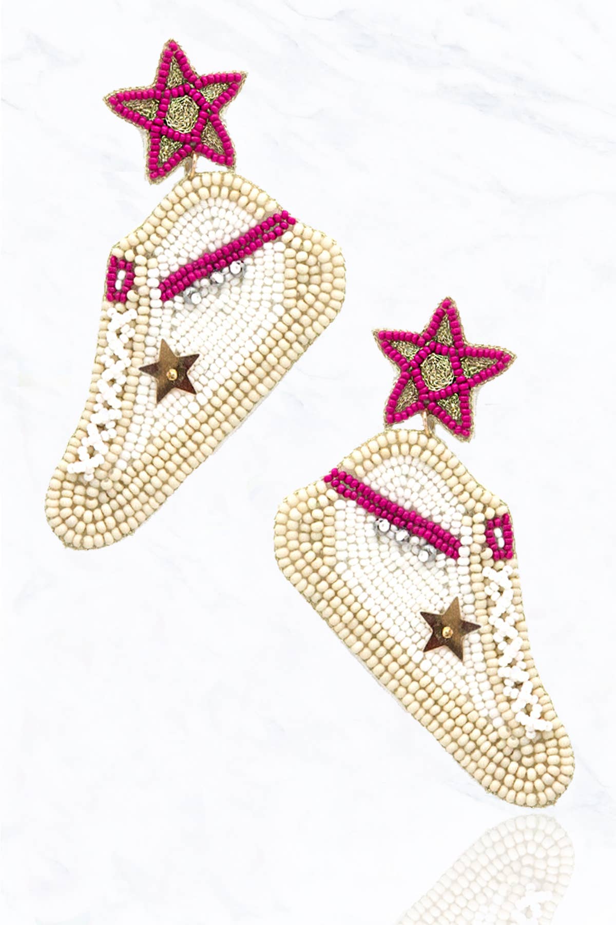 Beaded White Sneakers with Stripes Fabric Post Drop Earrings