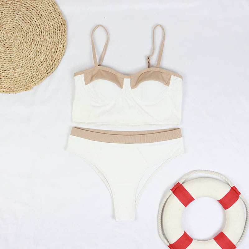 Solid Color Block Swimsuit Bikini