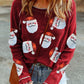 Sequin Santa Round Neck Long Sleeve Blouse