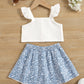 Girls Flutter Sleeve Top and Floral Skirt Set