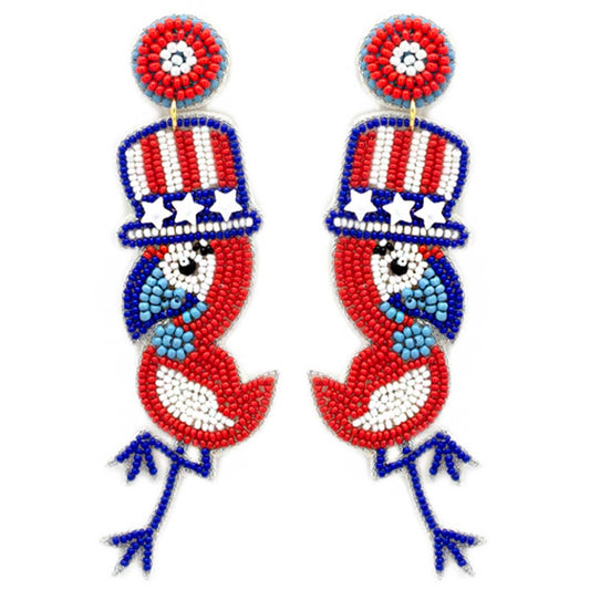 American Flag Election Day Pattern Beaded Bird Post Earring