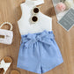 Girls One-Shoulder Top and Belted Shorts Set