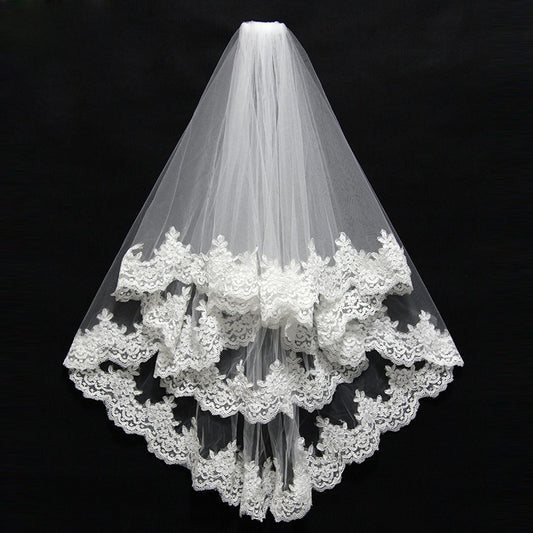 Two Layer Bridal Veil with Lace Edges (Elbow Length)