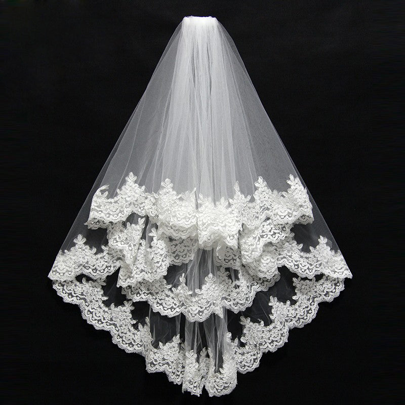 Two Layer Bridal Veil with Lace Edges (Elbow Length)