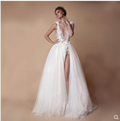 Angel Wedding Dress, Diamond Lace Collar, High Slit Bridal Tail, Open Back Light Wedding Dress
