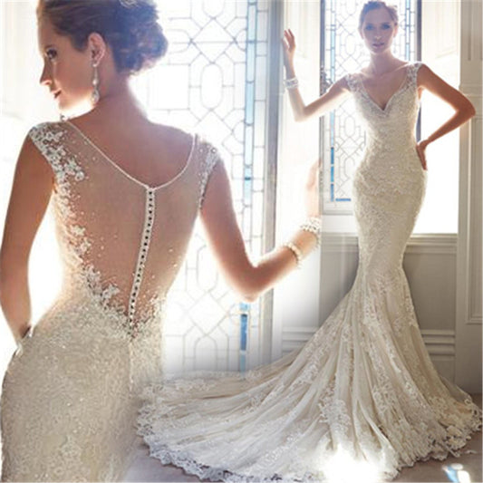 Halter Brigade Wedding Dress ( Seaside Beach Location Mermaid Tail Light Wedding Dress)