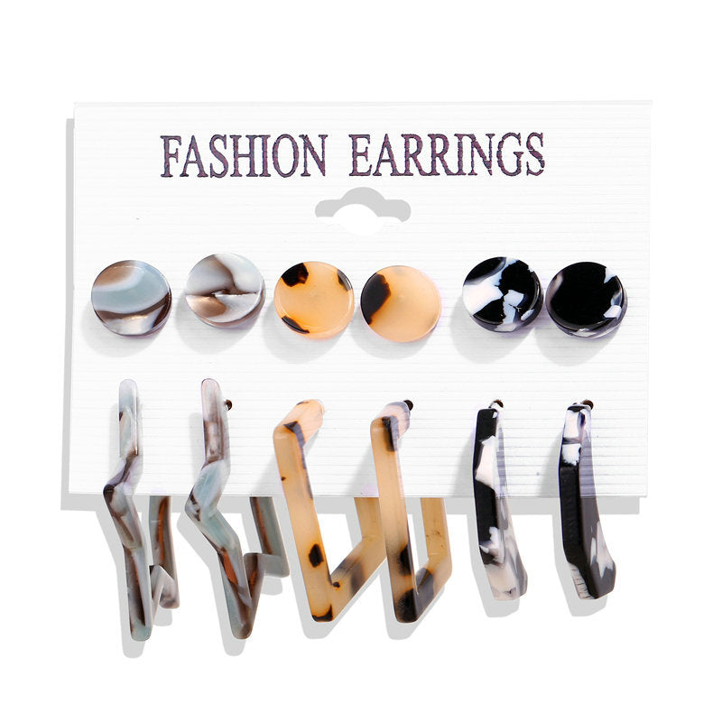 Acrylic Artificial Pearl Circle Tassel Earring Set 6 Pieces Cross Border Earrings