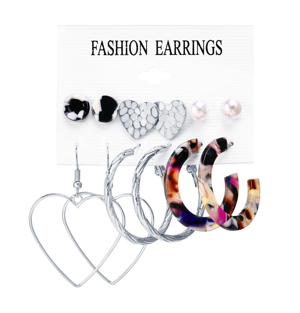 Acrylic Artificial Pearl Circle Tassel Earring Set 6 Pieces Cross Border Earrings