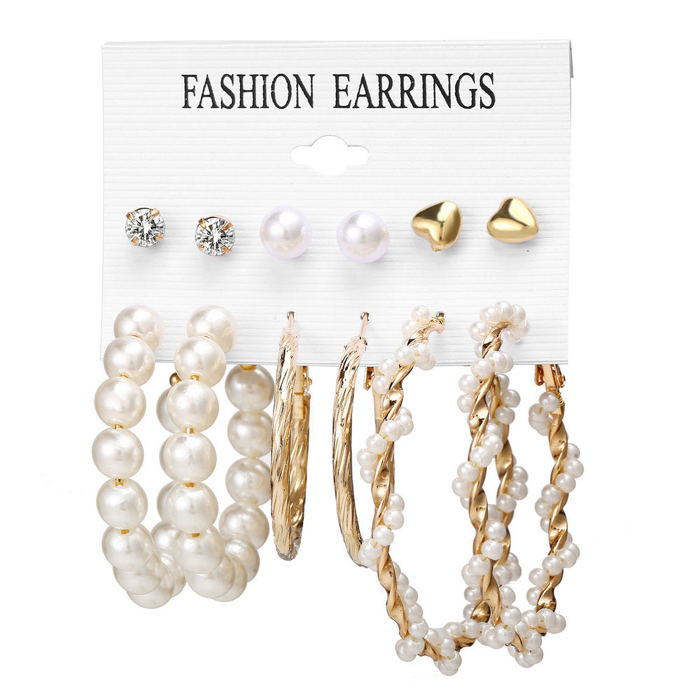 Acrylic Artificial Pearl Circle Tassel Earring Set 6 Pieces Cross Border Earrings