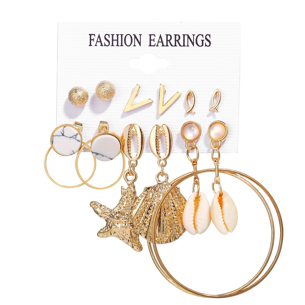 Acrylic Artificial Pearl Circle Tassel Earring Set 6 Pieces Cross Border Earrings