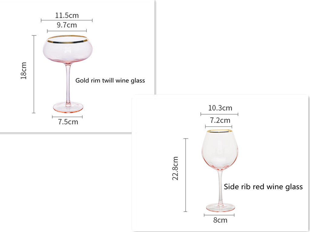 Gold Rim Rose Colored Glass Stemware Barware