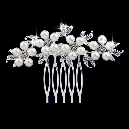 Spot Pearl Crystal Silver Wedding Bridal Hair Comb