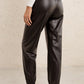 Elastic Waist PU Leather Joggers