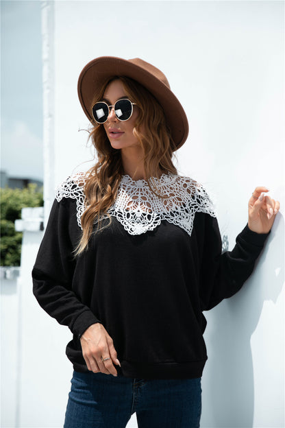 Crochet Lace Collar Panel Flannel Top