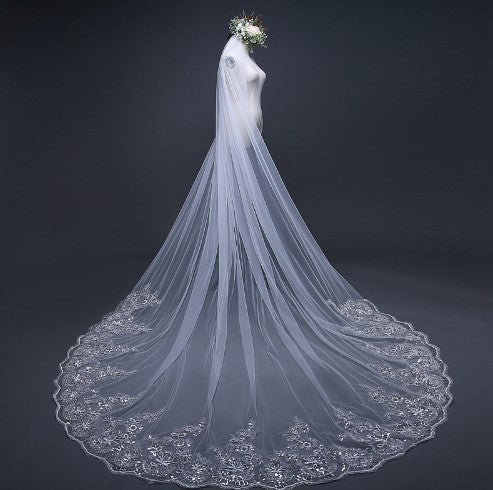 Long Veil Single Layer Sequin Lace Wedding Accessories Decorative Veil