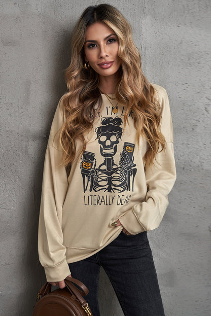 I’m Like Literally Dead Mom Halloween Skeleton Graphic Dropped Shoulder Sweatshirt