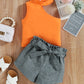 Girls One-Shoulder Top and Belted Shorts Set