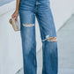 High-Rise Distressed Raw Hem Jeans