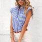 Striped Buttoned Ruffled Sleeve Blouse