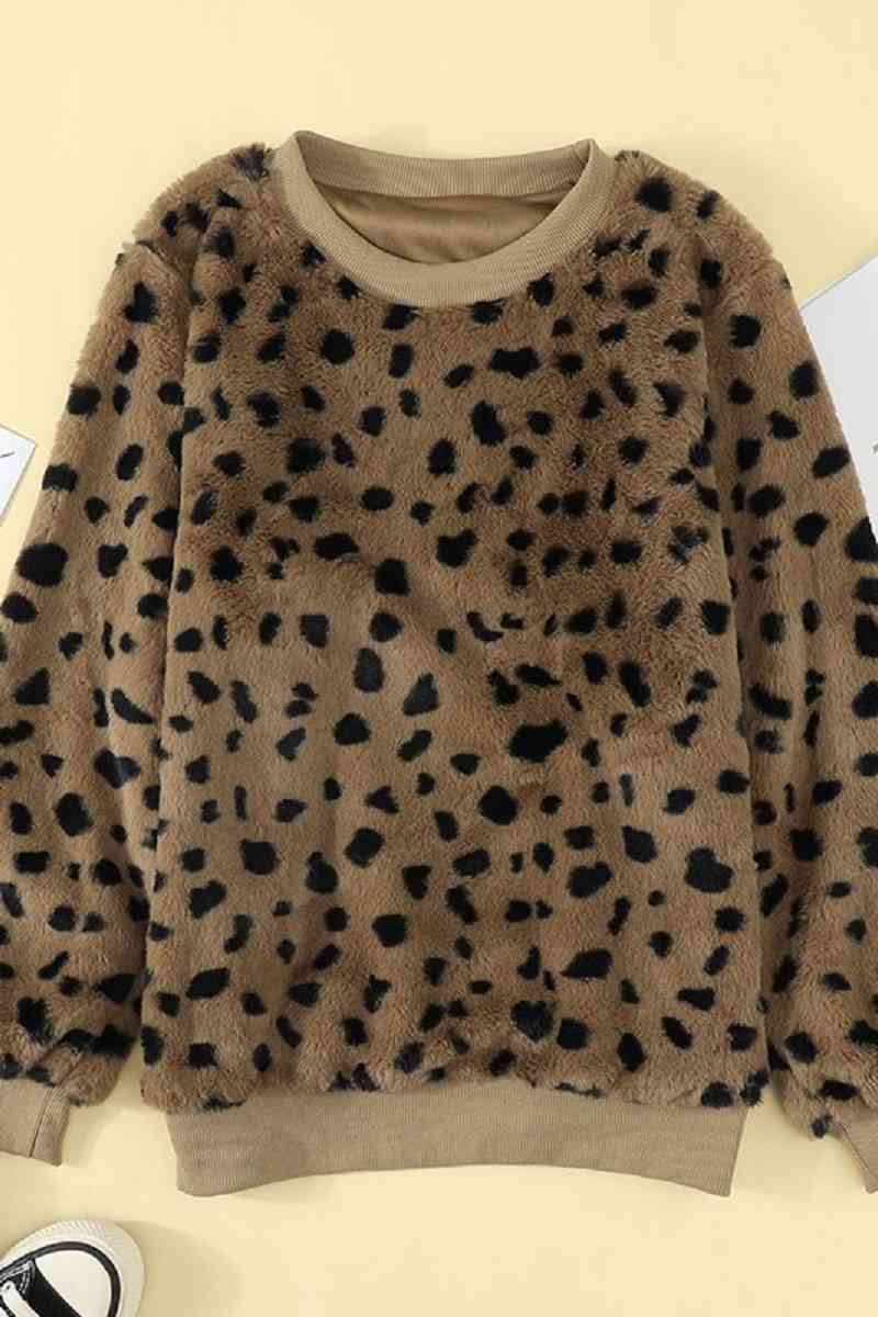 Leopard Print Fuzzy Sweatshirt