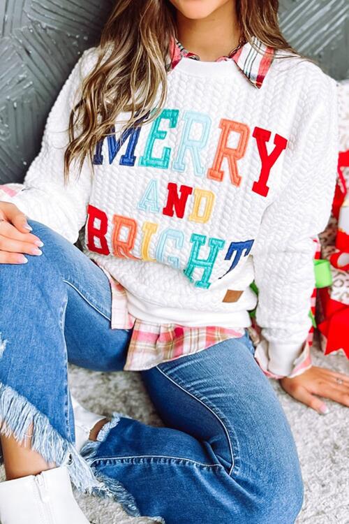 MERRY AND BRIGHT Cable Knit Pullover Sweatshirt
