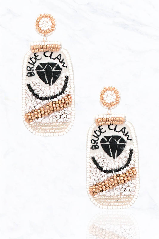 "Bride Claw" Seed Bead, Fabric Post Drop Earrings