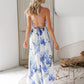 Floral Lace-Up Split Halter Neck Maxi Dress