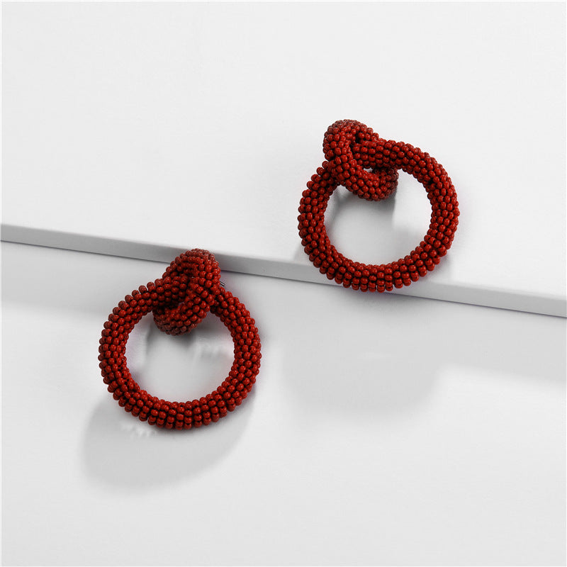 Round Rice Bead Woven Autumn And Winter Color Earrings